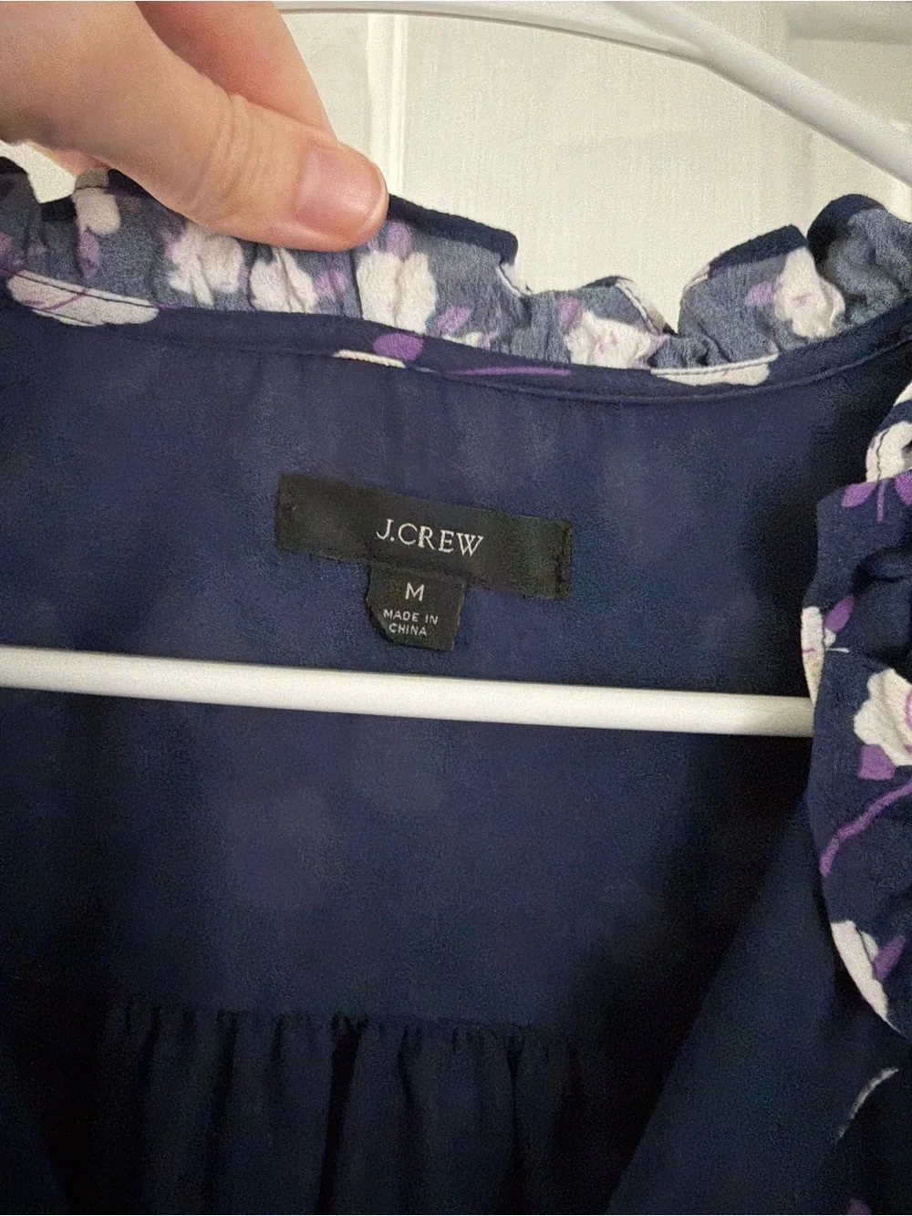 J. Crew Navy Floral V‑Neck Long Sleeve Tiered Dress